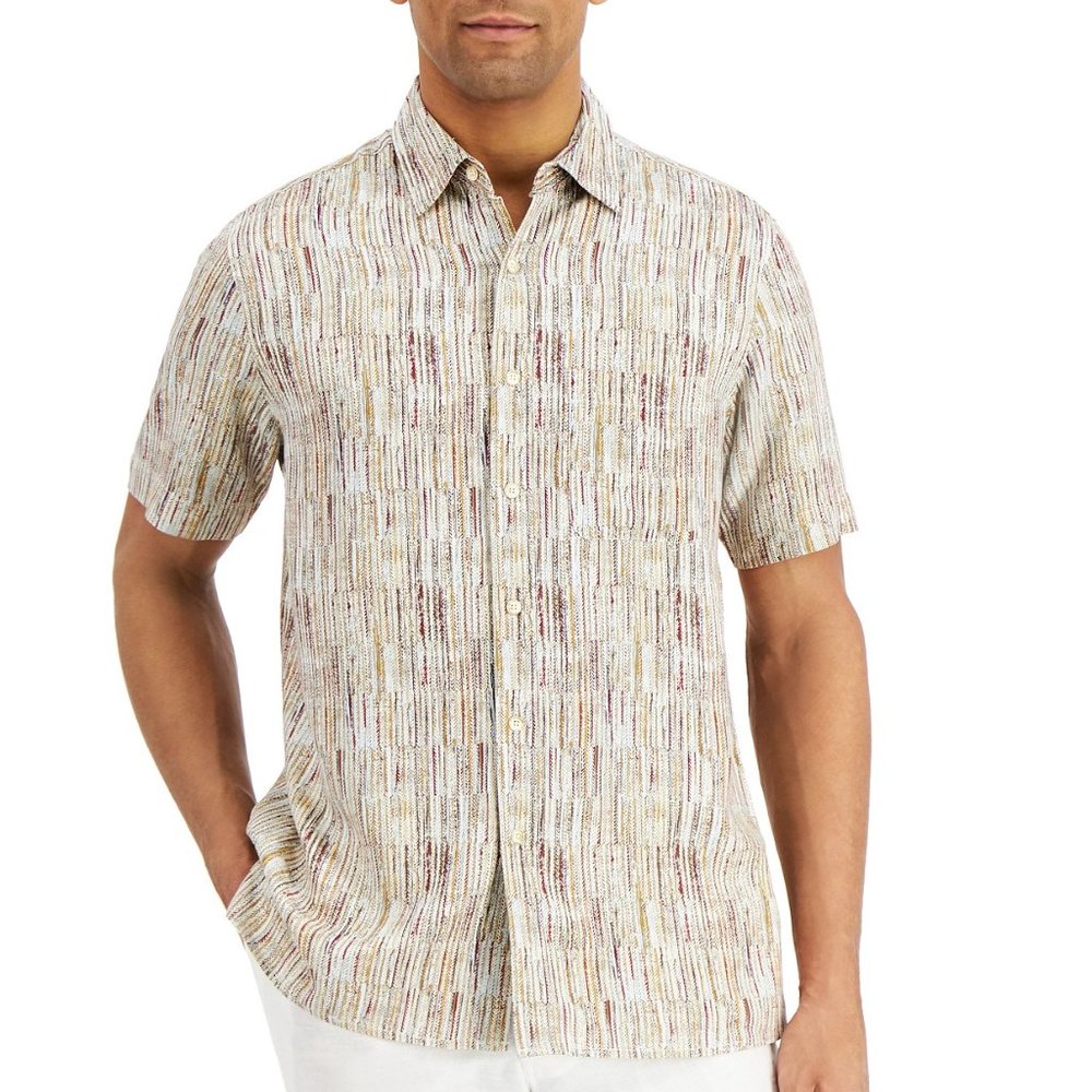 🪶Tasso Elba Men's Island Print Striped Shirt #178-7
